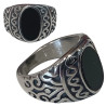 Bague chevalière pierre noire décoration celtique acier HBAT06220