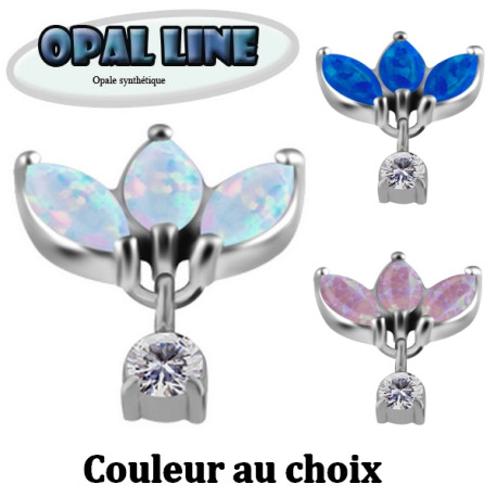 Embout marquise 3 strass opale et 1 strass pendant COCR NF pour barre 1,2 mm avec pas de vis interne mini-vis 0,8 mm IAJ30