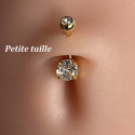 Bijou nombril petite taille brillant blanc à facettes 5 mm acier doré HN001-05-GDC