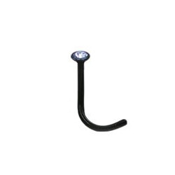 Bijou piercing nez plat avec strass serti clos tige tire-bouchon acier noir BKJNO