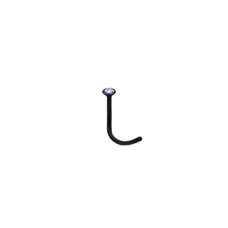 Bijou piercing nez plat avec strass serti clos tige tire-bouchon acier noir BKJNO