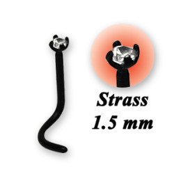 Bijou piercing nez plat avec strass griffé tige tire-bouchon acier noir BKSCJNO 1