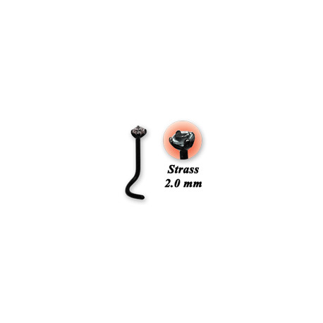 Bijou piercing nez plat avec strass griffé tige tire-bouchon acier noir BKSCJNO 2