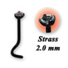 Bijou piercing nez plat avec strass griffé tige tire-bouchon acier noir BKSCJNO 2