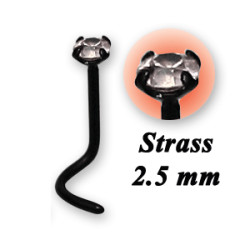 Bijou piercing nez plat avec strass griffé tige tire-bouchon acier noir BKSCJNO 3