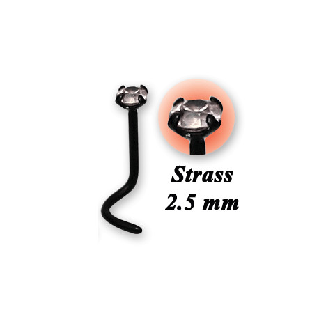 Bijou piercing nez plat avec strass griffé tige tire-bouchon acier noir BKSCJNO 3