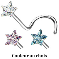 Bijou piercing nez plat avec strass en étoile 3 mm griffé tige tire-bouchon acier 316L SCJNO 6 - NOS06C-P-Q