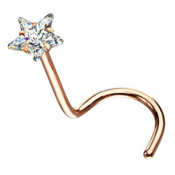 Bijou piercing nez plat avec étoile en strass 3 mm griffé tige tire-bouchon acier or rose NOS06-RDC