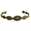 Bracelet jonc acier doré motif ethnique pierre turquoise synthétique JFS06