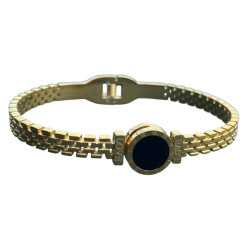 Bracelet acier doré motif cadran et chaine de chaque côté à charnière ASH116D