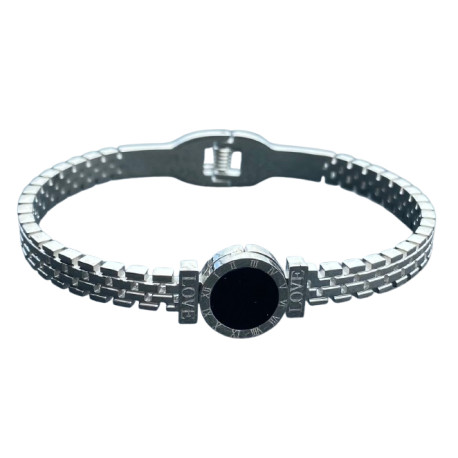 Bracelet acier motif cadran et chaine de chaque côté à charnière ASH116A