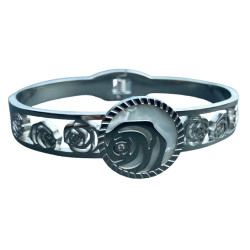 Bracelet acier motif fleurs roses à charnière ASH234A