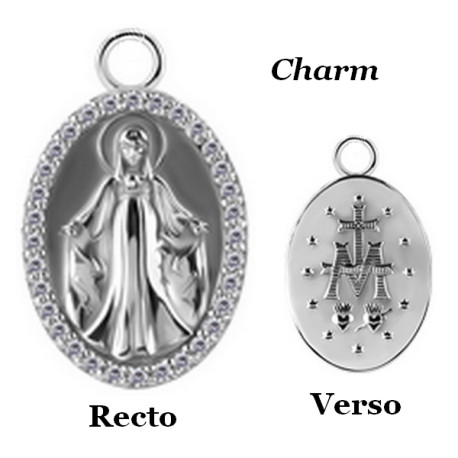 Accessoire charm médaille vierge Marie strass blancs pour personnaliser bijoux en COCR NF ABH 40