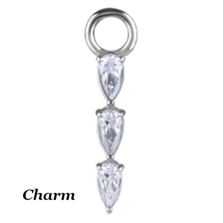 Accessoire charm avec 3 strass gouttes en long pour personnaliser bijoux en COCR NF ABH 42