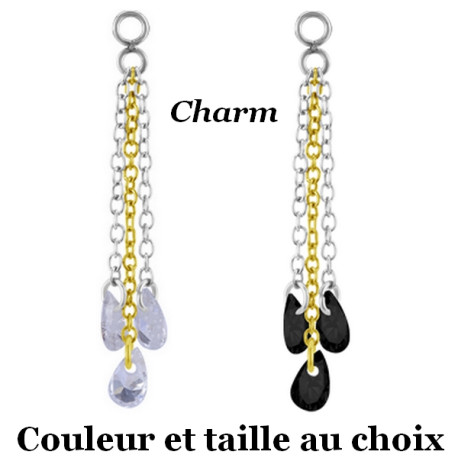 Accessoire charm 3 chaines avec 3 strass pour personnaliser bijoux en COCR NF ABH 48