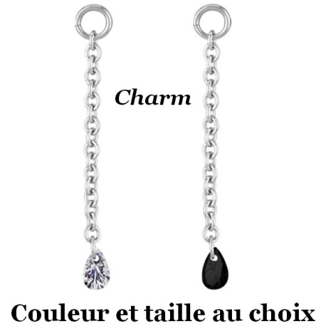 Accessoire charm 1 chaine avec 1 strass pour personnaliser bijoux en COCR NF ABH 49