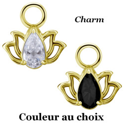 Accessoire charm fleur lotus avec 1 strass pour personnaliser bijoux en COCR NF or GPABH 46
