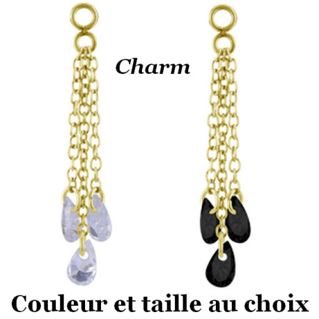 Accessoire charm 3 chaines avec 3 strass pour personnaliser bijoux en COCR NF or GPABH 42