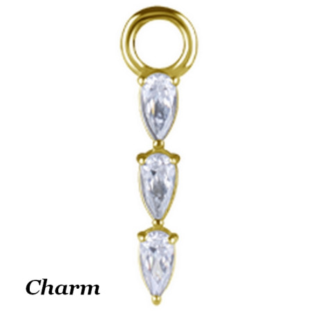 Accessoire charm avec 3 strass gouttes en long pour personnaliser bijoux en COCR NF or GPABH 40