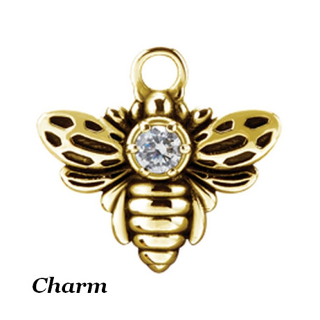 Accessoire charm abeille avec 1 strass pour personnaliser bijoux en COCR NF or GPABH 38
