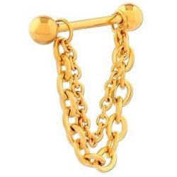 Bijou téton pendant 2 chaines - barre 1,6 mm acier 316L doré or fin GPSNS 09