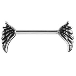 Bijou téton motif ailes de chaque côté - barre 1,6 mm acier SNS 98