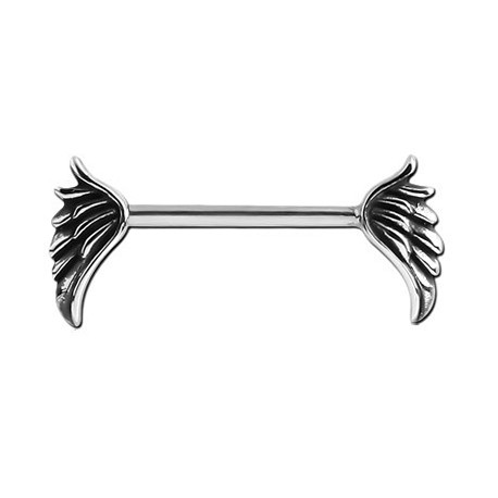 Bijou téton motif ailes de chaque côté - barre 1,6 mm acier SNS 98