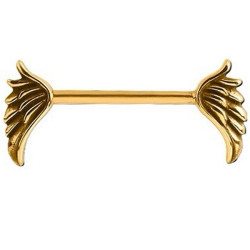 Bijou téton motif ailes de chaque côté - barre 1,6 mm acier doré or fin GPSNS 07
