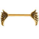 Bijou téton motif ailes de chaque côté - barre 1,6 mm acier doré or fin GPSNS 07
