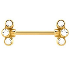 Bijou téton 3 strass blancs en long de chaque coté - barre 1,6 mm acier doré or fin GPSNS 08