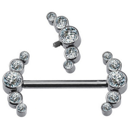 Bijou téton 5 strass blancs en long de chaque coté - barre 1,6 mm vis interne titane G23 TNS 001