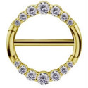 Bijou téton avec contour anneau différents strass- barre 1,6 mm acier doré or fin GPSNC 17