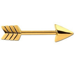 Bijou téton motif flèche - barre 1,6 mm acier doré or fin GPSNS 10