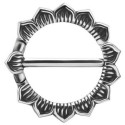 Bijou téton avec contour anneau motif fleur - barre 1,6 mm acier 316L SNC 19