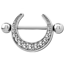 Bijou téton motif lune avec strass - barre 1,6 mm acier 316L SNS 97
