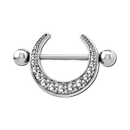 Bijou téton motif lune avec strass - barre 1,6 mm acier 316L SNS 97