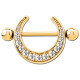 Bijou téton motif lune avec strass - barre 1,6 mm acier doré or fin 316L GPSNS 11