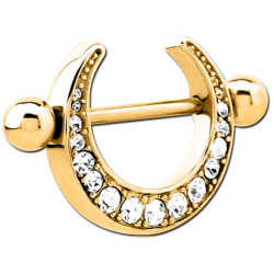 Bijou téton motif lune avec strass - barre 1,6 mm acier doré or fin 316L GPSNS 11
