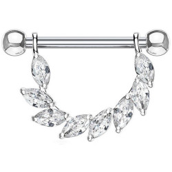 Bijou téton avec 8 strass en forme d'amande - barre 1,6 mm acier 316L K19112-C-CP-CQ