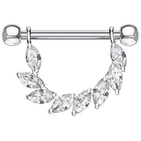Bijou téton avec 8 strass en forme d'amande - barre 1,6 mm acier 316L K19112-C-CP-CQ