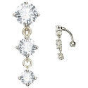 Bijou nombril inversé pendant 3 ronds brillants à facettes biseautés acier N005-STC