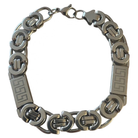 Bracelet acier gros maillons demi-cercles et plaques motifs 11 mm ENH31