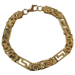 Bracelet acier doré gros maillons demi-cercles et plaques motifs 9 mm ENH32