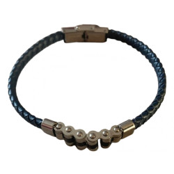 Bracelet maillon acier et cuir tressé 9 mm ENH34