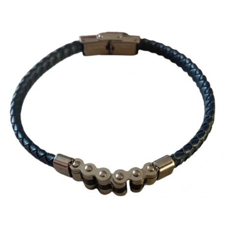Bracelet maillon acier et cuir tressé 9 mm ENH34