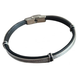 Bracelet fils acier et cuir 6 mm ENH35