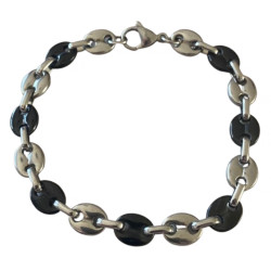Bracelet acier et acier noir grain de café 8 mm H08N