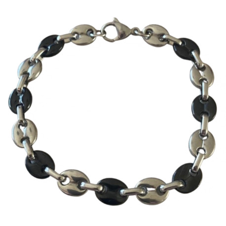 Bracelet acier et acier noir grain de café 8 mm H08N