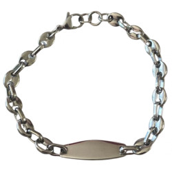 Bracelet acier gourmette plaque grain de café 6 mm HG01