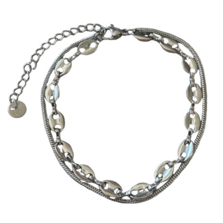 Bracelet acier grain de café et chaîne serpent BR50
